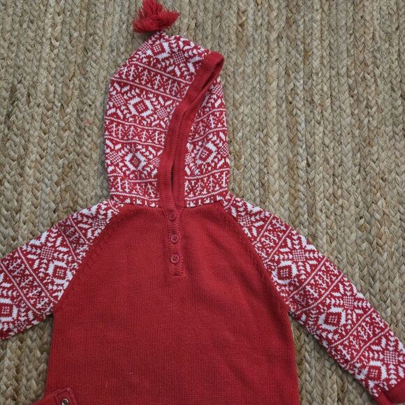 HANNA ANDERSSON SWEATER-KNIT HOODED RED NORDIC SNOWFLAKE ROMPER - SZ 80/18-24MOS - Picture 4 of 7